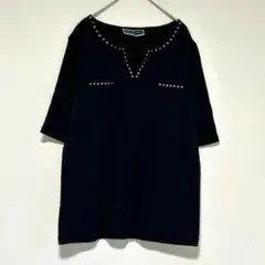 n0448【カレンスコット】カットソー　半袖　ストレッチ　ブラック　ベーシック
