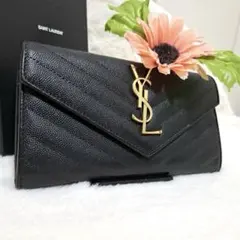SAINT LAURENT 長財布 キルティング レザー ブラック ホワイト - メルカリ