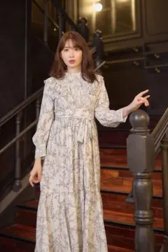 Kana マーブルジャガードパフスリーブワンピースドレス 結婚式
