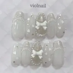 現品no26 リボン バレンタイン ハートネイル ネイルチップ