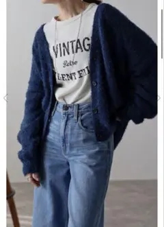 【タグ付き未使用】ボンジュールサガン　シャギーVネックカーディガン　ネイビー