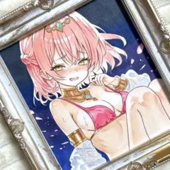 お*ん様 【小色紙】 手描きイラスト アナログ 原画 オリジナル 女の子