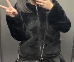 SHEIN フェイクファー フーデッドジャケット ブラック 地雷系