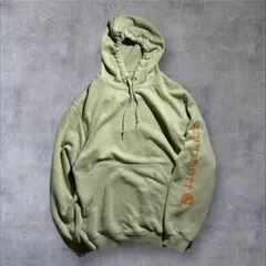 古着Carhartt 袖プリント パーカー 鬼フェードくすみグリーンメキシコ製