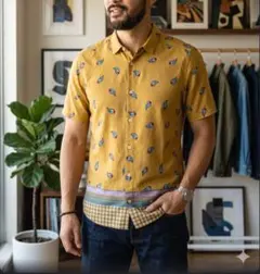 RVCA 半袖シャツ マスタード ペイズリー柄のサムネイル