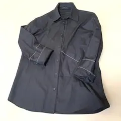 ZARA ブラック 白のステッチデザイン コットン長袖シャツ