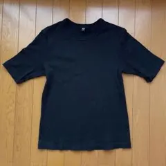 UNIQLO リブクルーネックT(5分袖) ブラック Lサイズ