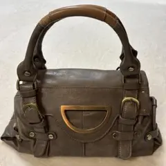 I'm HAPPYグレー レザー ハンドバッグ 金具付き