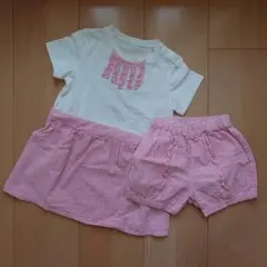 コンビミニ　ワンピース　パンツ　セット　ピンク　チェック　フリルのサムネイル