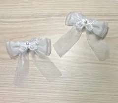 ホワイト シフォン リボン　ヘアクリップ 量産型 蝶 2個セット 白 ホワイト