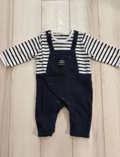HAPPY GARMENTストライプ オーバーオール ロンパース60-70サイズ