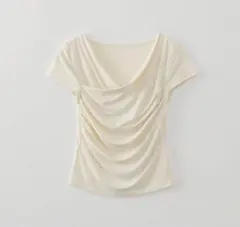 OHOTORO 2way Shirring Half Top オフショルダー