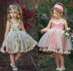 花柄ピンクワンピース ヘアバンド付き