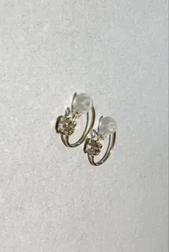 クリスタルラインストーン　ゴールドフープイヤリング