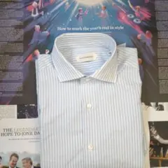 GUGLIELMINOTTI 水色ストライプ ドレスシャツ 40/15.5