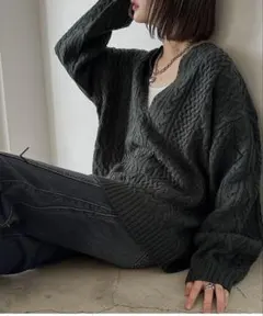 PAGEBOY ケーブルVネックプルオーバー　グリーン