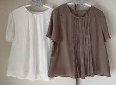 ゆったりL &13Rサイズ☆半袖ブラウス2着☆白&ブラウン☆裏地付