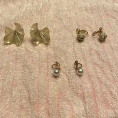 クリアイエロー フラワー クリップ式イヤリング 3ペアセット