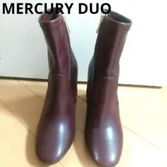 マーキュリーデュオ ストレッチヒールショートブーツボルドー×ピンクベージュ