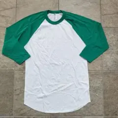 ホワイト/グリーン ラグランスリーブ 長袖カットソー