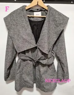 NICE CLAUP グレー・ブラックチェックジャケット Fサイズ