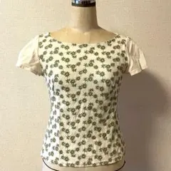 sybilla シビラ　オフホワイト　カーキ花柄刺繍　半袖カットソー　ホコモモラのサムネイル