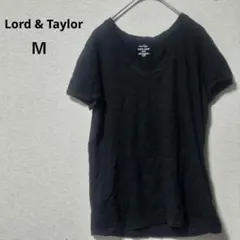 トップス [M] ネイビー Vネック Tシャツ 夏物 半袖 輸入古着