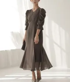 epic day ギャザースリーブシフォンロングドレス