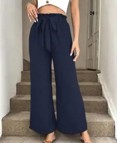 SHEIN ストライプ ワイドパンツ ネイビー S