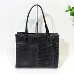 レザー トートバッグ 大容量 ブラック 黒 A4収納 縦型