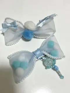ハンドメイド ヘアクリップ 装飾 水色 ブルー