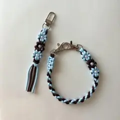 花編み 細め パラコード ハンドストラップ スマホ 花 落下防止 キーチャーム