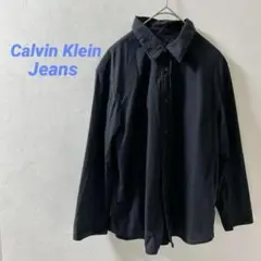 カルバンクライン　黒　七分袖　ボタン　ダウンシャツ　M シンプル