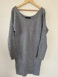 ミニニットワンピース　グレーニット　長袖