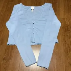 ライトブルー ボタン付き長袖 クロップド丈カーディガン Mサイズ