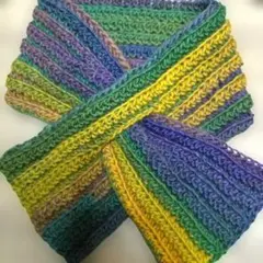 ウール100%グラデーション毛糸ハンドメイドミニマフラー　ハーベスト　4