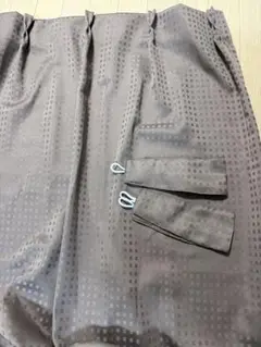 【美品】ブラウン 格子模様カーテン フック付き