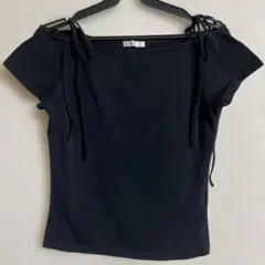 肩紐リボン Tシャツ ブラック