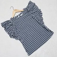 良品 Emsexcite 【M】フリルスリーブ ネイビー チェック 春夏