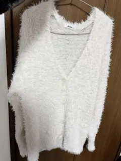 NICE CLAUP ロングフェザーカーディガン 白 ホワイト