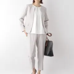 GLOBALWORK 洗えるノーカラージャケット/テーパードパンツセット