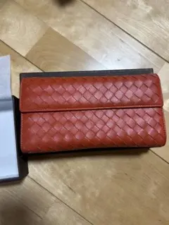 オレンジ レザー 編み込み 長財布