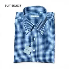 未使用タグ付 SUIT SELECT 半袖ワイシャツ チェック M ボタンダウン