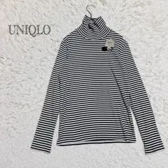 ユニクロ　長袖カットソー　 Lサイズ　ハイネック　ワンポイント　ボーダー