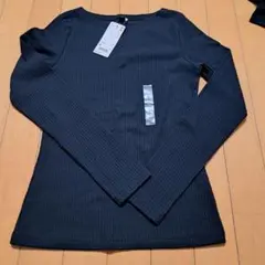 ユニクロUNIQLOリブ編み ブラック 長袖Tシャツ S未使用