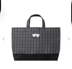 ファミリア　黒　ブラック　トートバッグ　レッスンバッグ　チェック　ナイロン