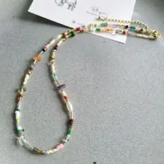 カラフル　天然石　パール　ビーズネックレス　ハンドメイド　ブレスレット　春夏