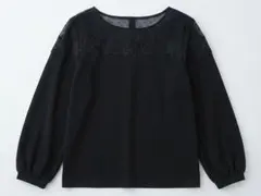 長袖カットソー ブラック ドットレース 花柄刺繍 マジェスティックレゴン