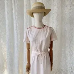 USAヴィンテージ赤ストライプ半袖ワンピース上品レトロ清楚　春夏　人気
