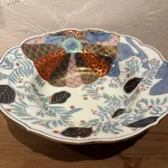 其泉　染付 金彩 扇面草花文 輪花皿鉢 其泉 染付 金彩 扇面草花文 輪花皿鉢 - メルカリ